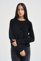 Cardigan donna girocollo con bottoni nero SIKT039 0001 KAOS 
