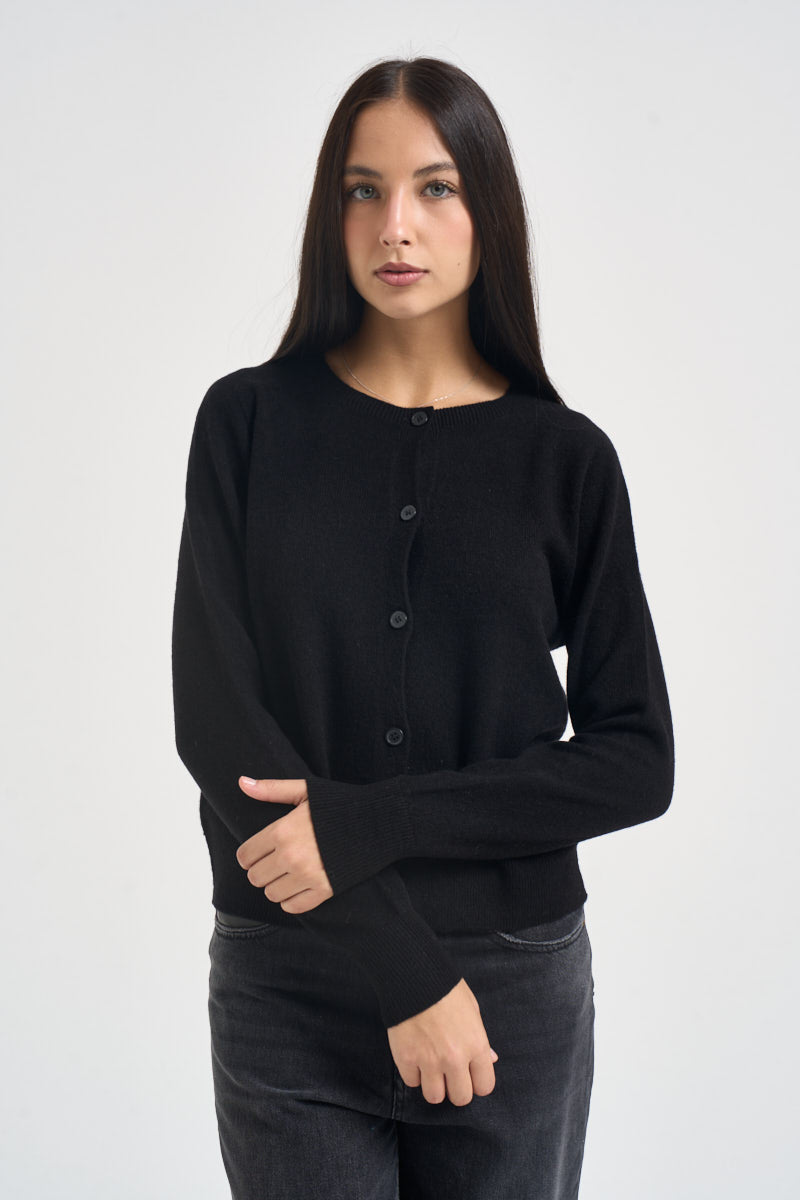 Cardigan donna girocollo con bottoni nero SIKT039 0001 KAOS 