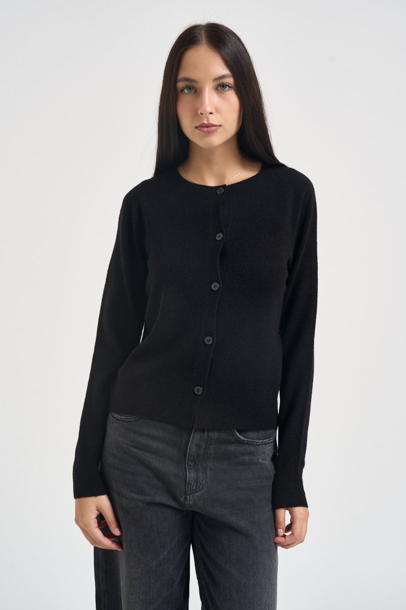 Cardigan donna girocollo con bottoni nero SIKT039 0001 KAOS 
