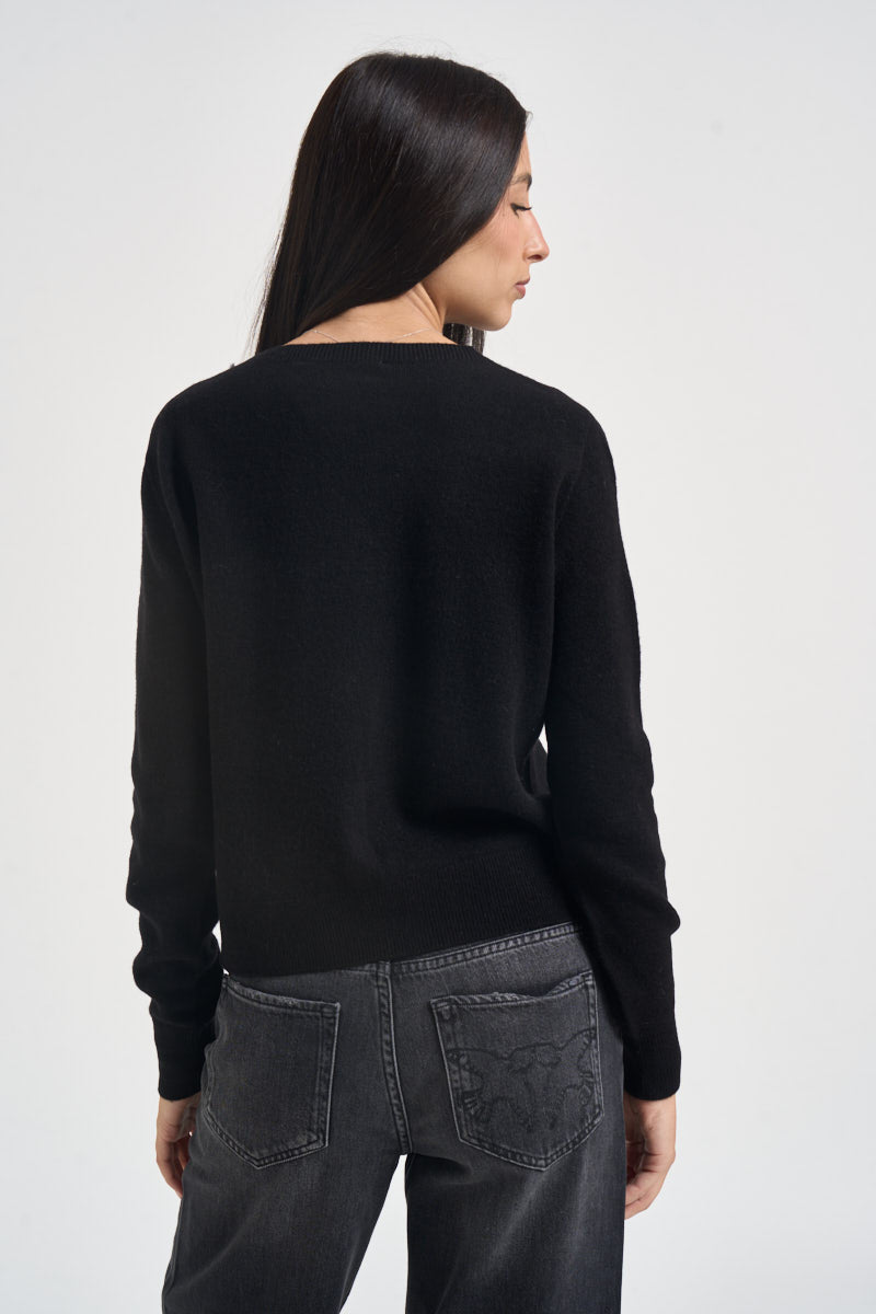Cardigan donna girocollo con bottoni nero SIKT039 0001 KAOS 