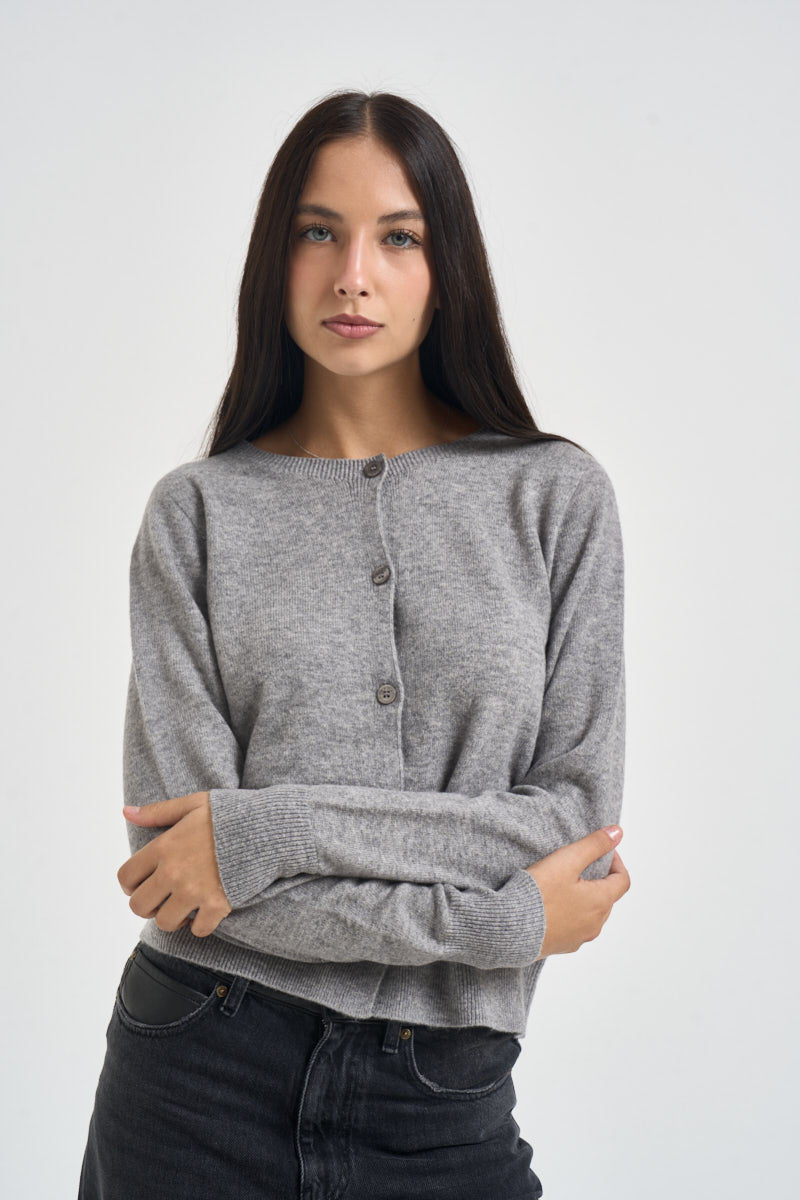 Cardigan donna girocollo con bottoni grigio SIKT039 0M07 KAOS 