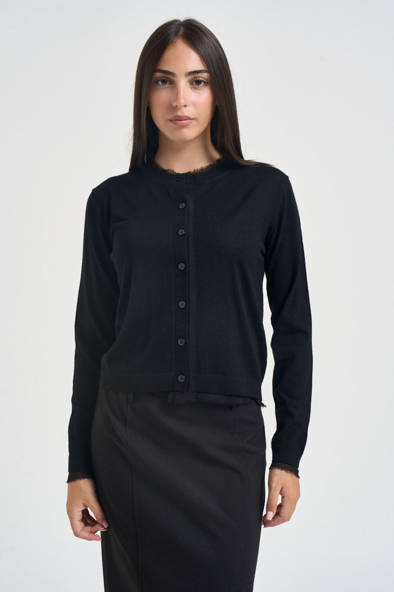 Cardigan donna girocollo in tulle nero SINT007 0001 KAOS 