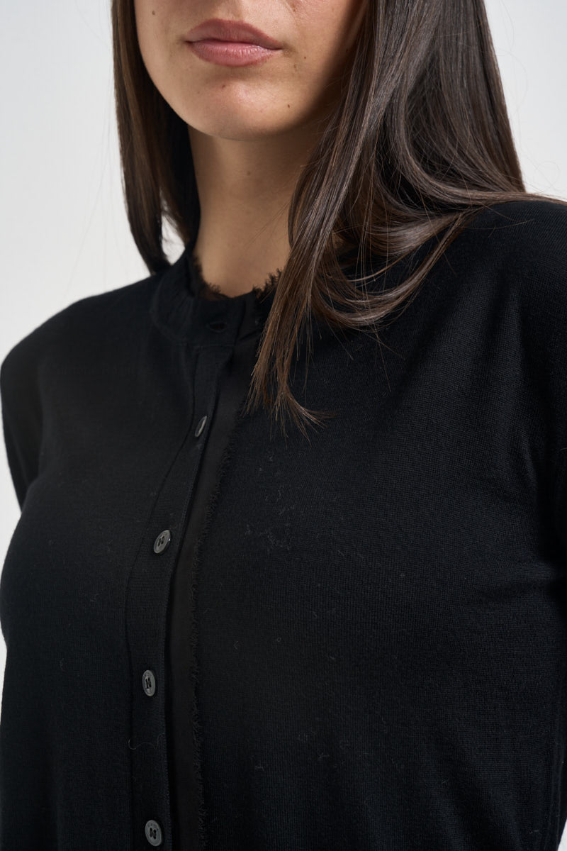 Cardigan donna girocollo in tulle nero SINT007 0001 KAOS 
