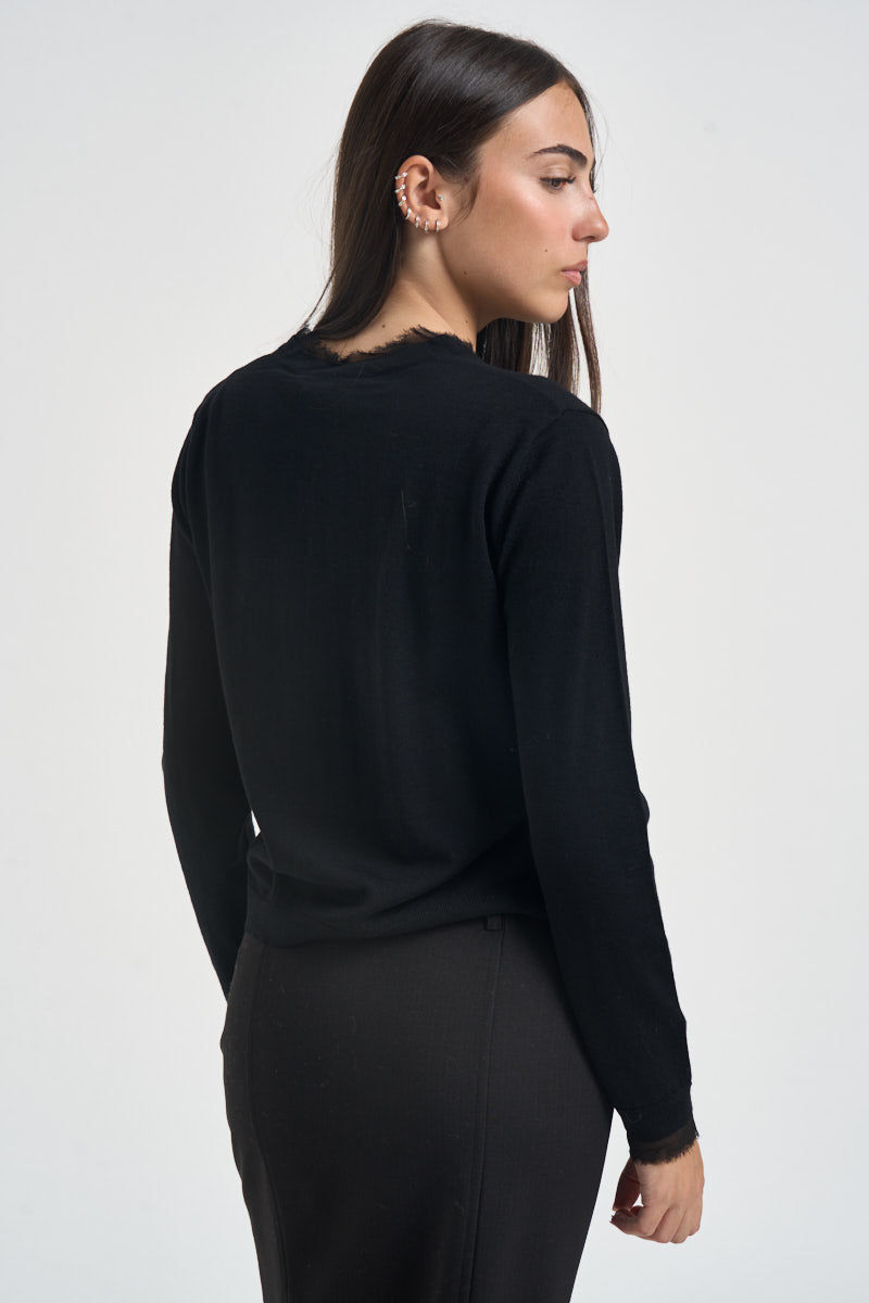 Cardigan donna girocollo in tulle nero SINT007 0001 KAOS 