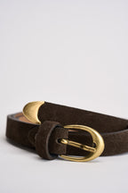 Cintura donna con fibbia dorata in suede moro KXCI3567 MORO KIKISIX 