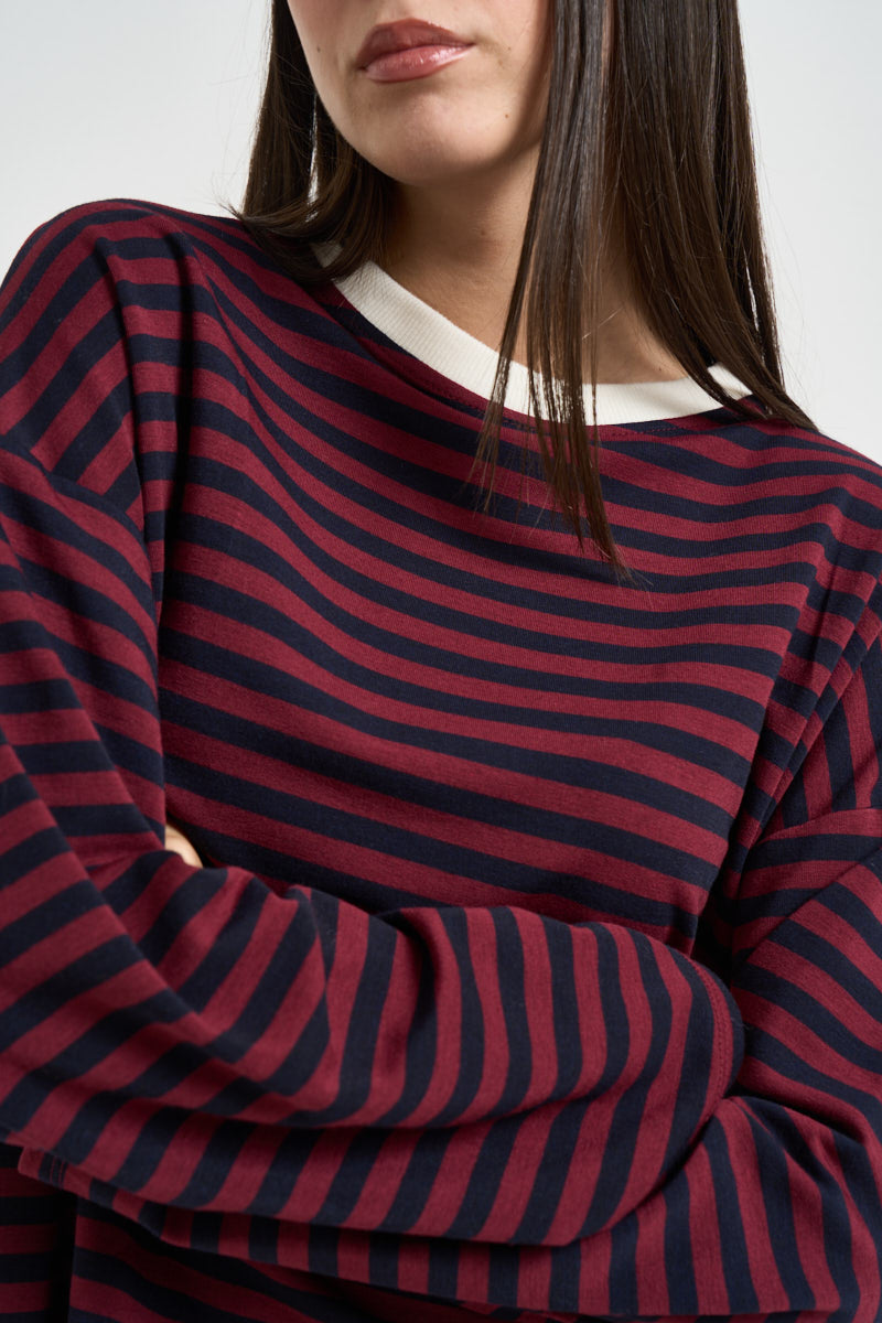 Maglia donna a righe bordeaux e blu navy KXMA3596 BLU KIKISIX 