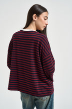 Maglia donna a righe bordeaux e blu navy KXMA3596 BLU KIKISIX 