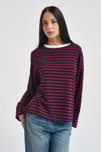 Maglia donna a righe bordeaux e blu navy KXMA3596 BLU KIKISIX 