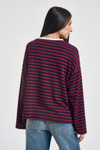 Maglia donna a righe bordeaux e blu navy KXMA3596 BLU KIKISIX 