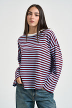 Maglia donna a righe bordeaux e celeste KXMA3596 CELESTE KIKISIX 