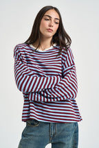 Maglia donna a righe bordeaux e celeste KXMA3596 CELESTE KIKISIX 