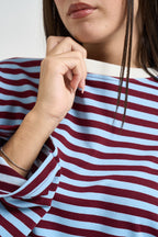 Maglia donna a righe bordeaux e celeste KXMA3596 CELESTE KIKISIX 