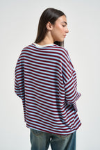 Maglia donna a righe bordeaux e celeste KXMA3596 CELESTE KIKISIX 