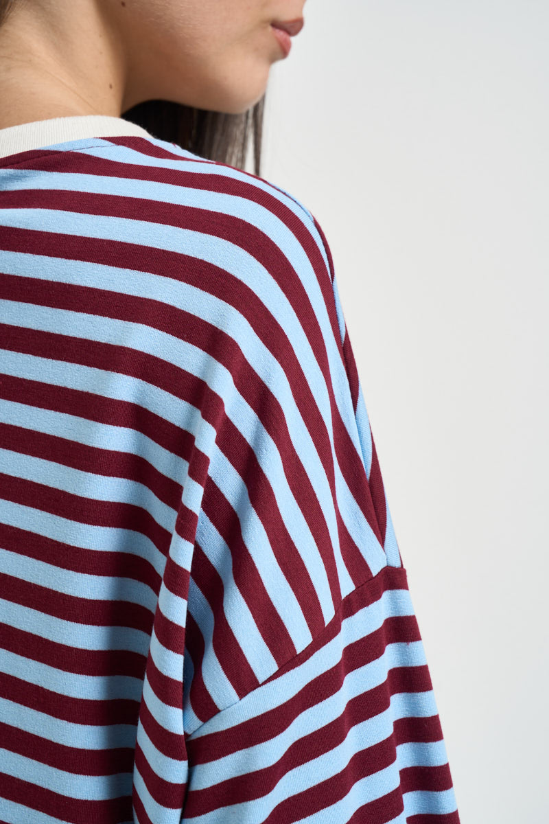 Maglia donna a righe bordeaux e celeste KXMA3596 CELESTE KIKISIX 