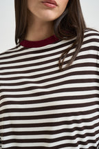 Maglia donna a righe moro e panna KXMA3596 MORO KIKISIX 