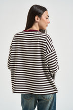 Maglia donna a righe moro e panna KXMA3596 MORO KIKISIX 