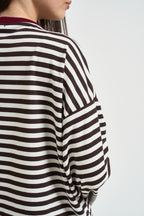 Maglia donna a righe moro e panna KXMA3596 MORO KIKISIX 
