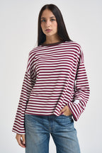 Maglia donna a righe bordeaux e panna KXMA3596 VINO KIKISIX 