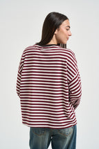 Maglia donna a righe bordeaux e panna KXMA3596 VINO KIKISIX 