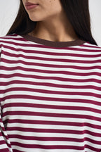 Maglia donna a righe bordeaux e panna KXMA3596 VINO KIKISIX 