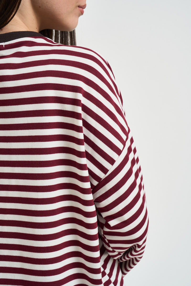 Maglia donna a righe bordeaux e panna KXMA3596 VINO KIKISIX 