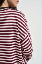 Maglia donna a righe bordeaux e panna KXMA3596 VINO KIKISIX 