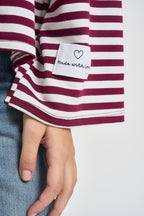 Maglia donna a righe bordeaux e panna KXMA3596 VINO KIKISIX 