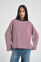 Maglia donna a righe bordeaux e panna KXMA3596 VINO KIKISIX 