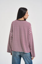 Maglia donna a righe bordeaux e panna KXMA3596 VINO KIKISIX 