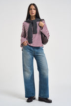 Maglia donna a righe bordeaux e panna KXMA3596 VINO KIKISIX 