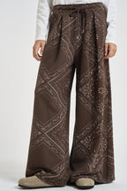 Pantaloni donna a gamba ampia marroni KXPA3668 MORO KIKISIX 