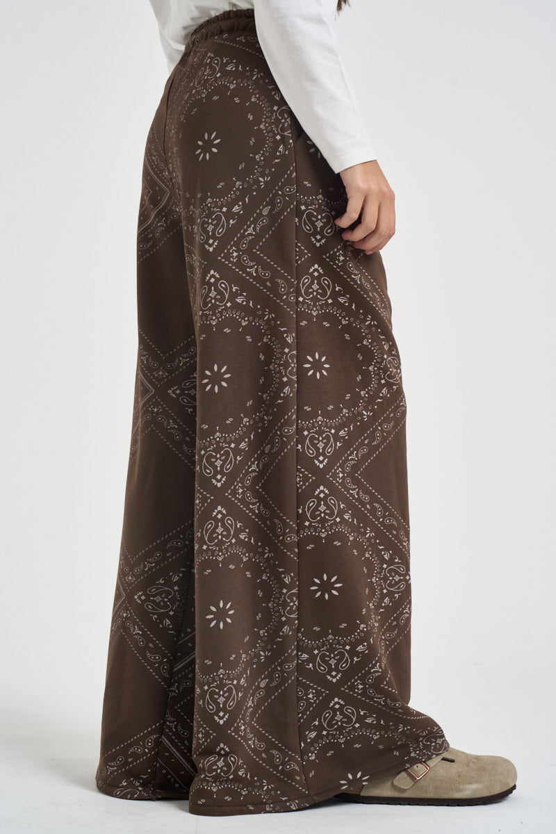 Pantaloni donna a gamba ampia marroni KXPA3668 MORO KIKISIX 