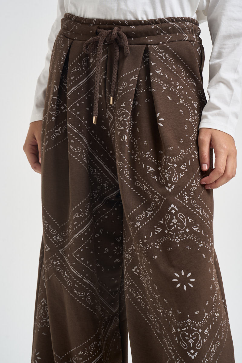 Pantaloni donna a gamba ampia marroni KXPA3668 MORO KIKISIX 