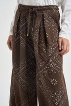 Pantaloni donna a gamba ampia marroni KXPA3668 MORO KIKISIX 