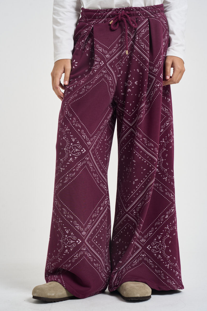 Pantaloni donna a gamba ampia vino KXPA3668 VINO KIKISIX 