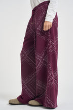 Pantaloni donna a gamba ampia vino KXPA3668 VINO KIKISIX 
