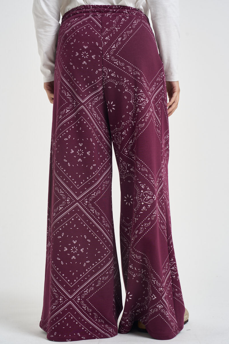 Pantaloni donna a gamba ampia vino KXPA3668 VINO KIKISIX 