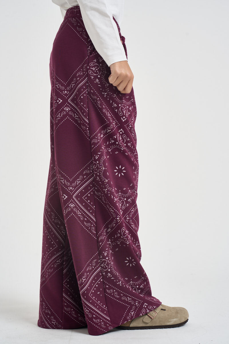 Pantaloni donna a gamba ampia vino KXPA3668 VINO KIKISIX 