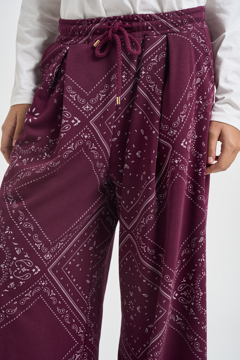 Pantaloni donna a gamba ampia vino KXPA3668 VINO KIKISIX 