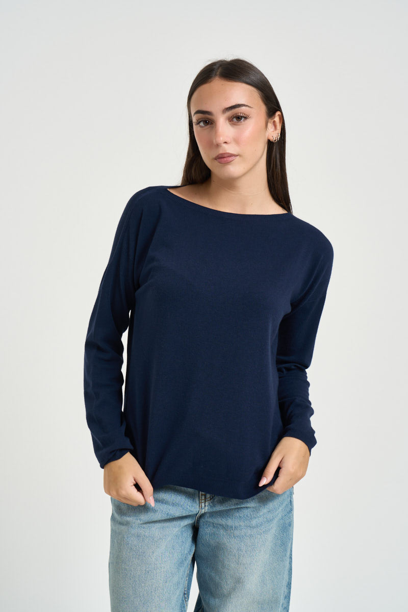 Maglia donna con spacchetti laterali blu 3M1700 BLU KONTATTO 