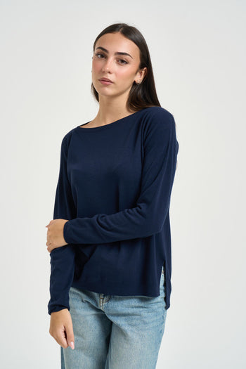 Maglia donna con spacchetti laterali blu - 3