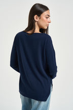 Maglia donna con spacchetti laterali blu 3M1700 BLU KONTATTO 