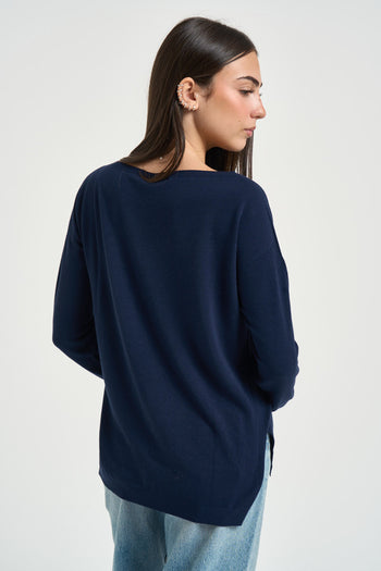 Maglia donna con spacchetti laterali blu - 4