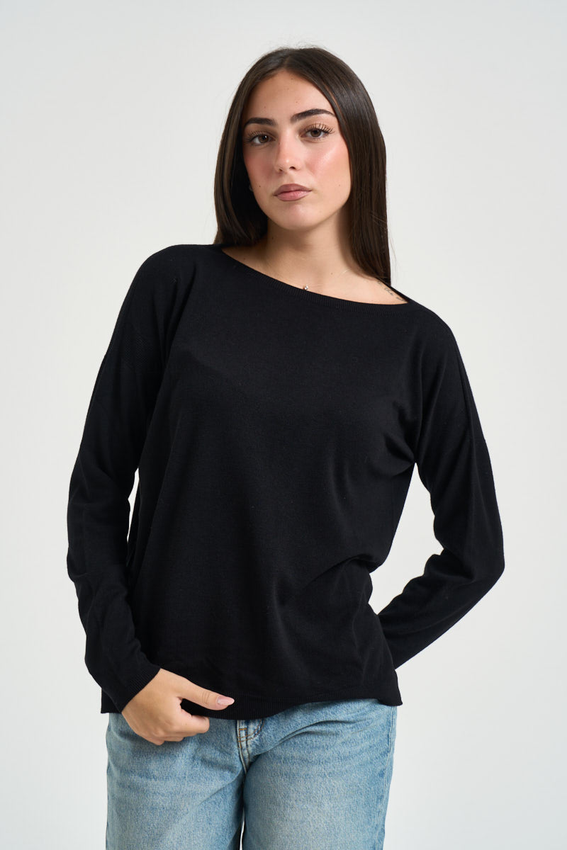 Maglia donna con spacchetti laterali nera 3M1700 NERO KONTATTO 