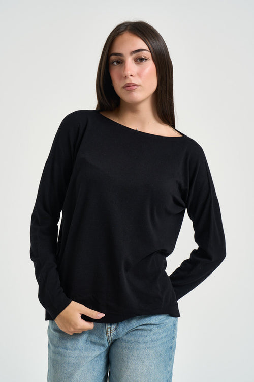 Maglia donna con spacchetti laterali nera - 1