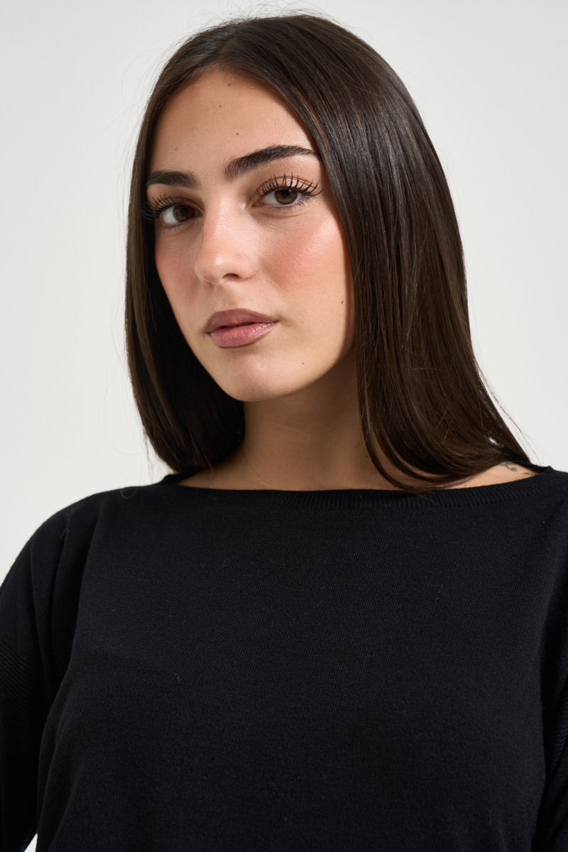 Maglia donna con spacchetti laterali nera 3M1700 NERO KONTATTO 