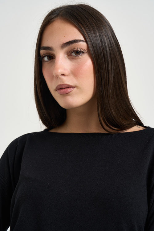 Maglia donna con spacchetti laterali nera - 2