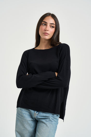 Maglia donna con spacchetti laterali nera - 3