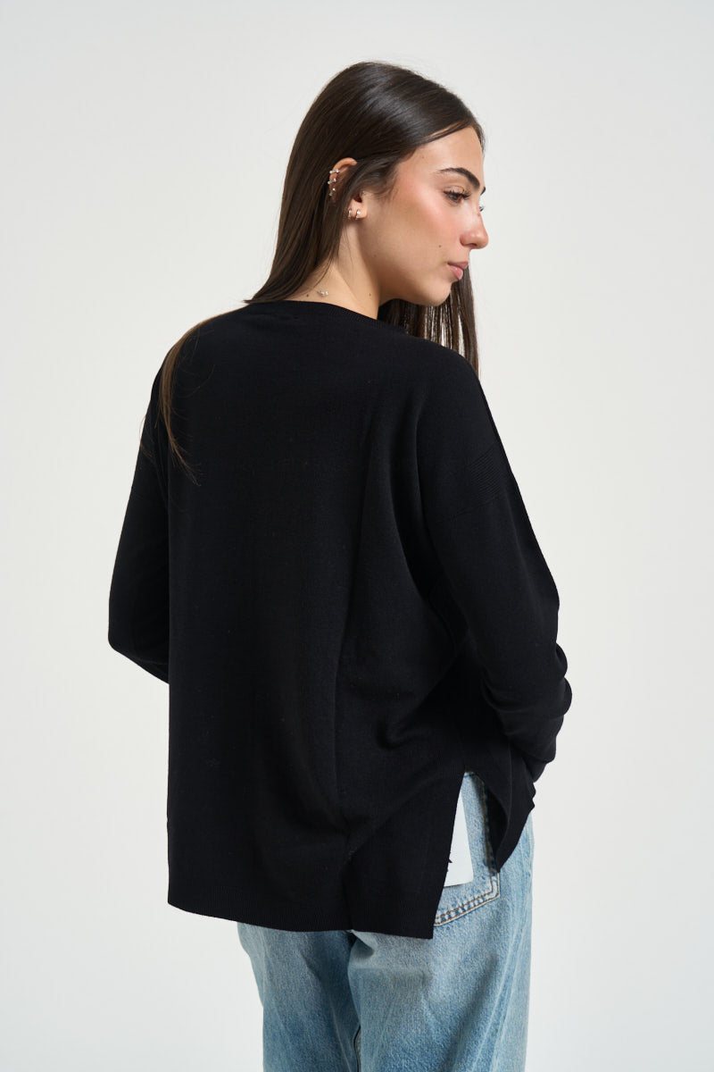 Maglia donna con spacchetti laterali nera 3M1700 NERO KONTATTO 