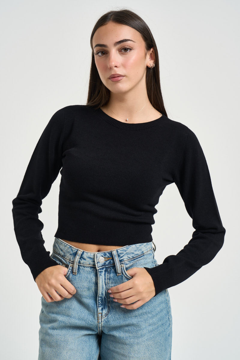 Maglia donna cropped nera 3M1705 NERO KONTATTO 